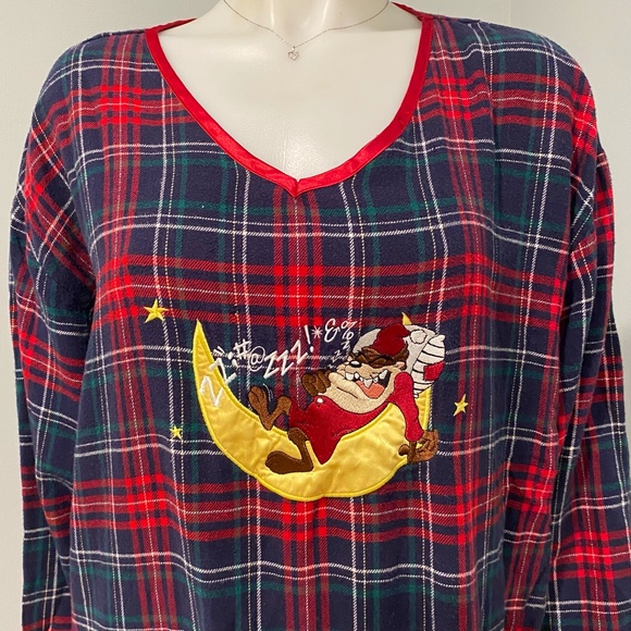 Warner Bros. Studio Store TAZ Tasmanian Devil Plaid Nightgown Night Shirt 1999 L - Picture 2 of 7